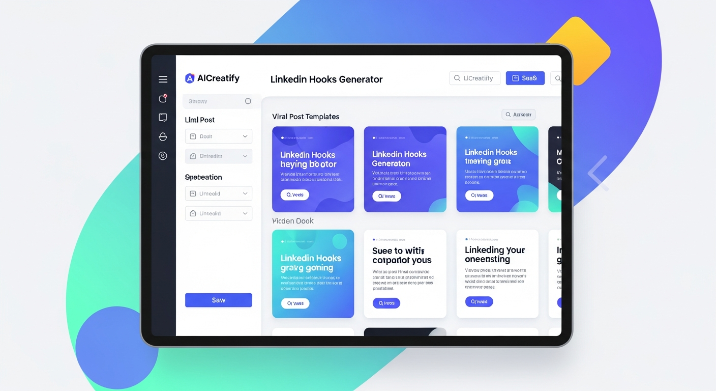 a screenshot of AICreatify's LinkedIn Hooks Generator showing viral post templates