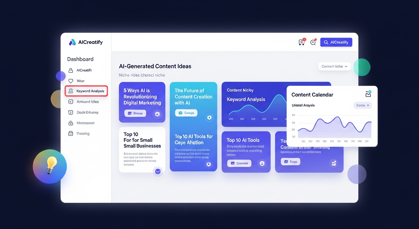 a screenshot of AICreatify showing content ideas for a chosen niche
