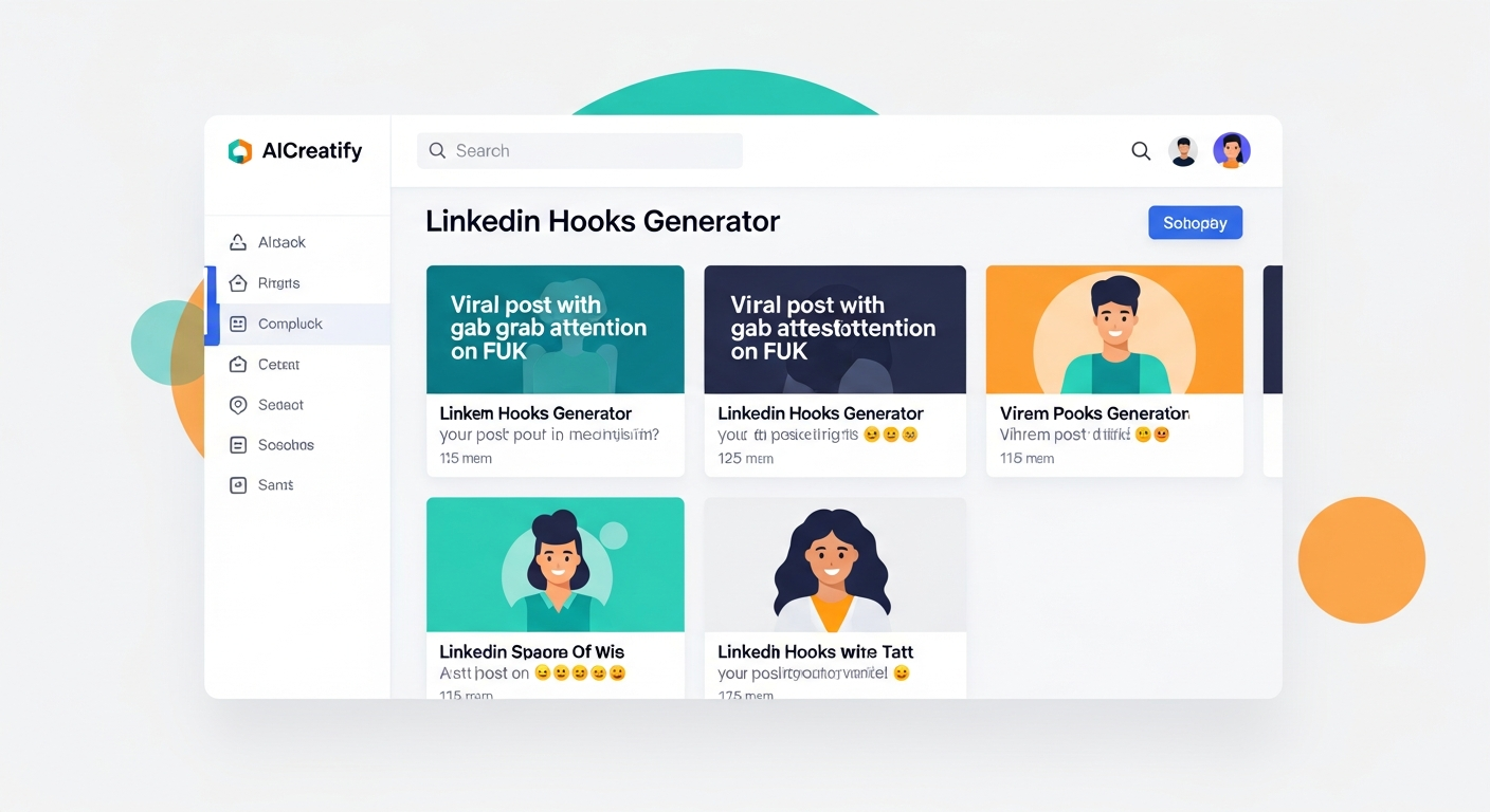 a screenshot of AICreatify's LinkedIn Hooks Generator showing viral post templates