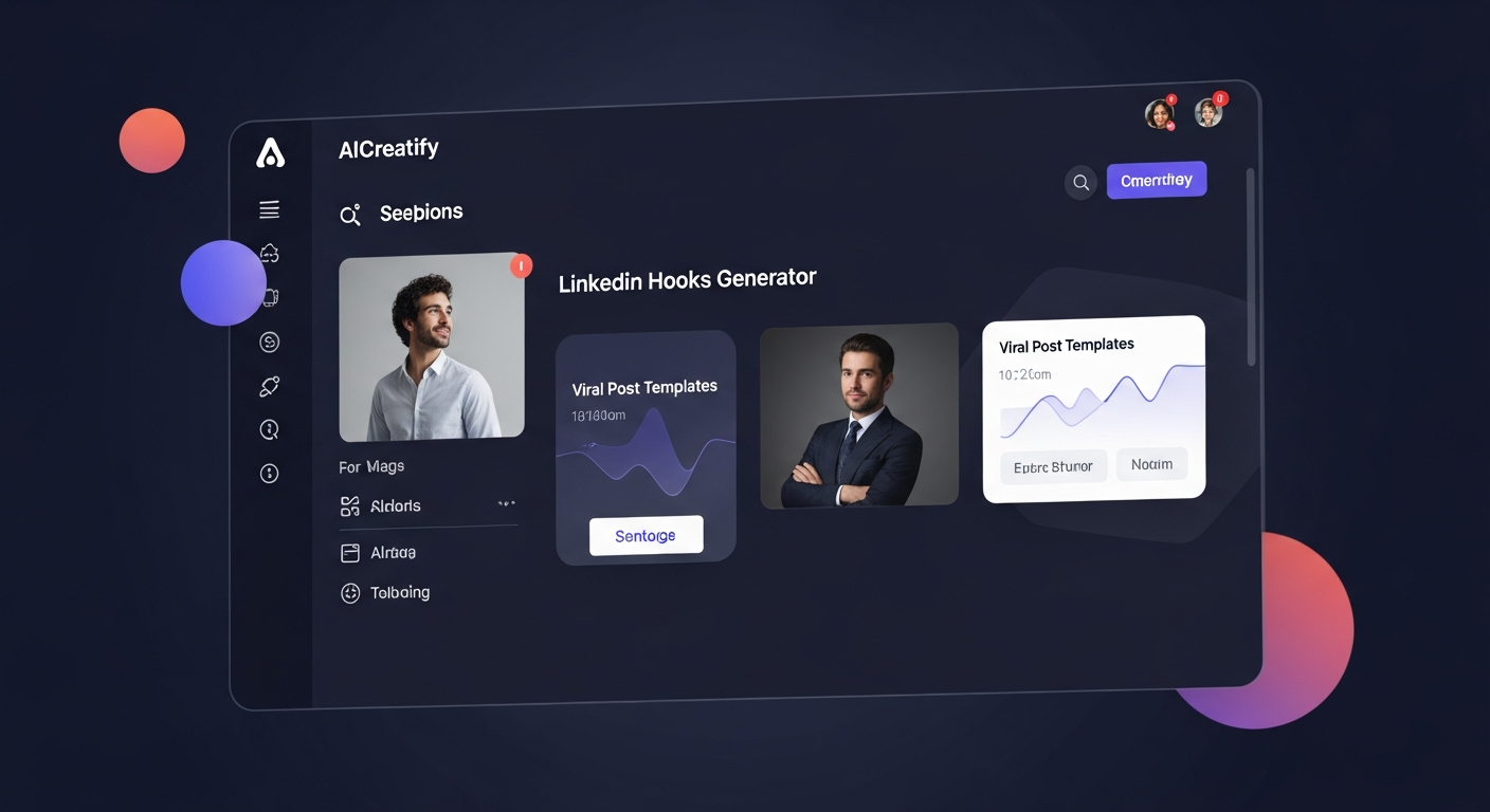 a screenshot of AICreatify's LinkedIn Hooks Generator showing viral post templates